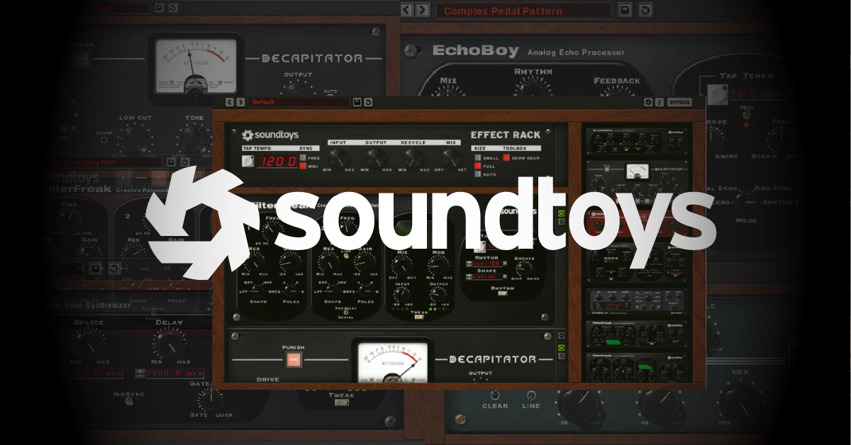 Audio effect plugins by soundtoys displayed on a computer screen.